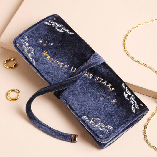 Written in the Stars Navy Celestial Velvet Jewelry Roll