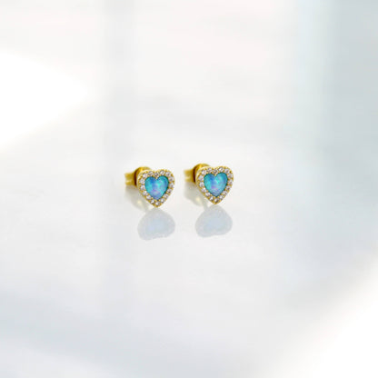 Blue Opal Heart Earrings: Gold
