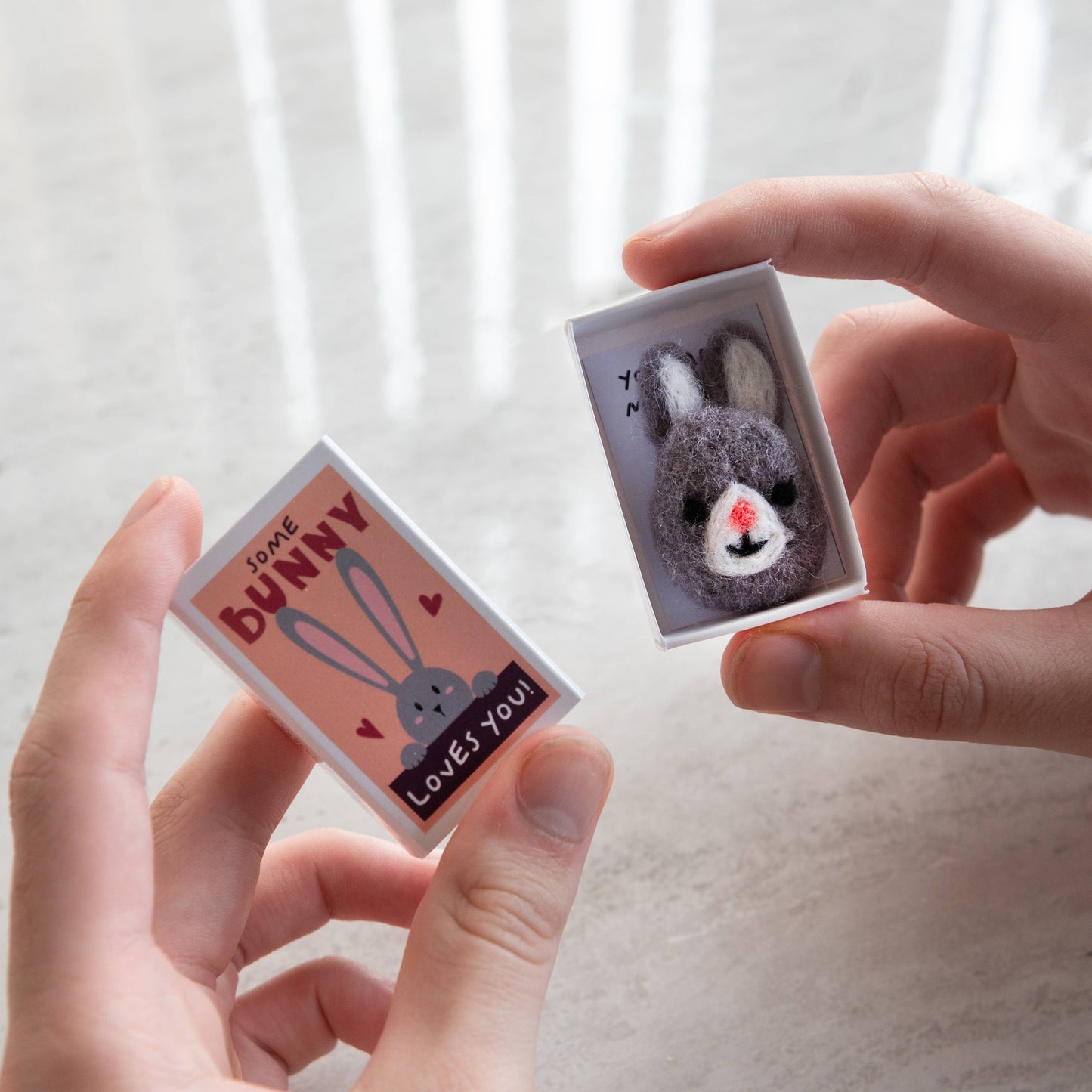 Some Bunny 🐰  Loves You Wool Felt Rabbit In A Matchbox