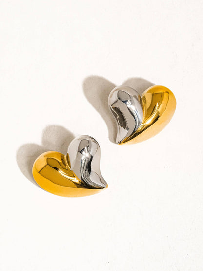 Twin Hearts 18K Gold Silver Non-Tarnish Heart Studs