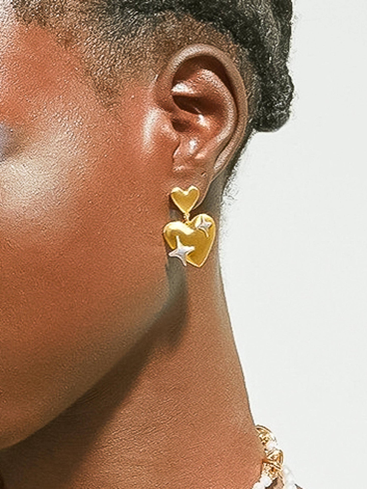 Sparkling 💖 Heart  18K Gold Non-Tarnish Heart & Star Dangle Earring