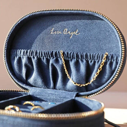 Sun and Moon Embroidered Oval Jewellery Case in Navy