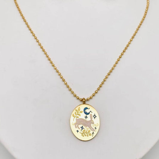 White Rabbit Oval 18K Gold Plated Pendant Necklace