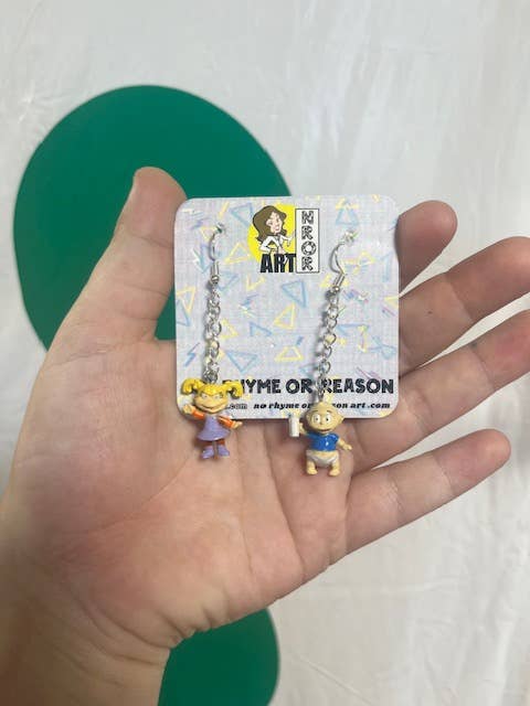 Rugrats 👶 Mini Angelica and Tommy Upcycled Earrings