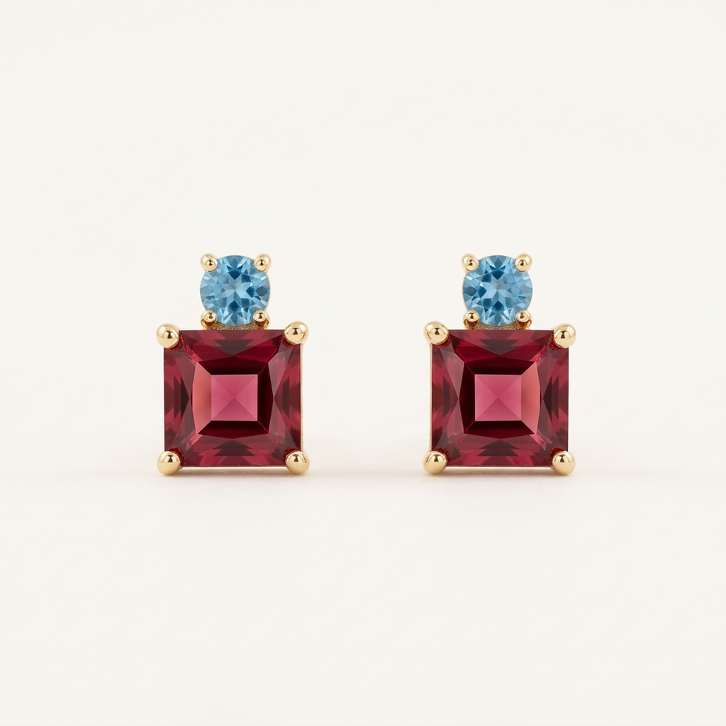 The Venetian Garnet & Aquamarine 14K Gold Filled Studs