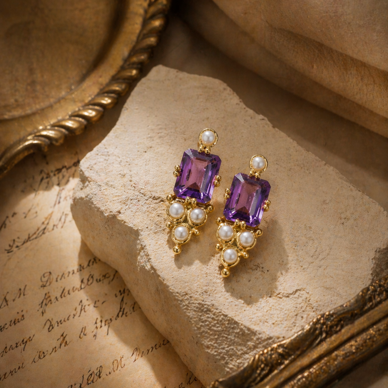 Boucle d'oreille "Daydreaming" en argent sterling, améthyste et vermeil perlé