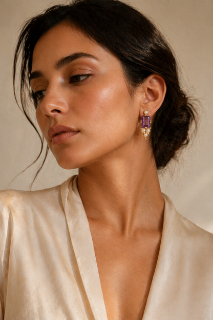 Boucle d'oreille "Daydreaming" en argent sterling, améthyste et vermeil perlé