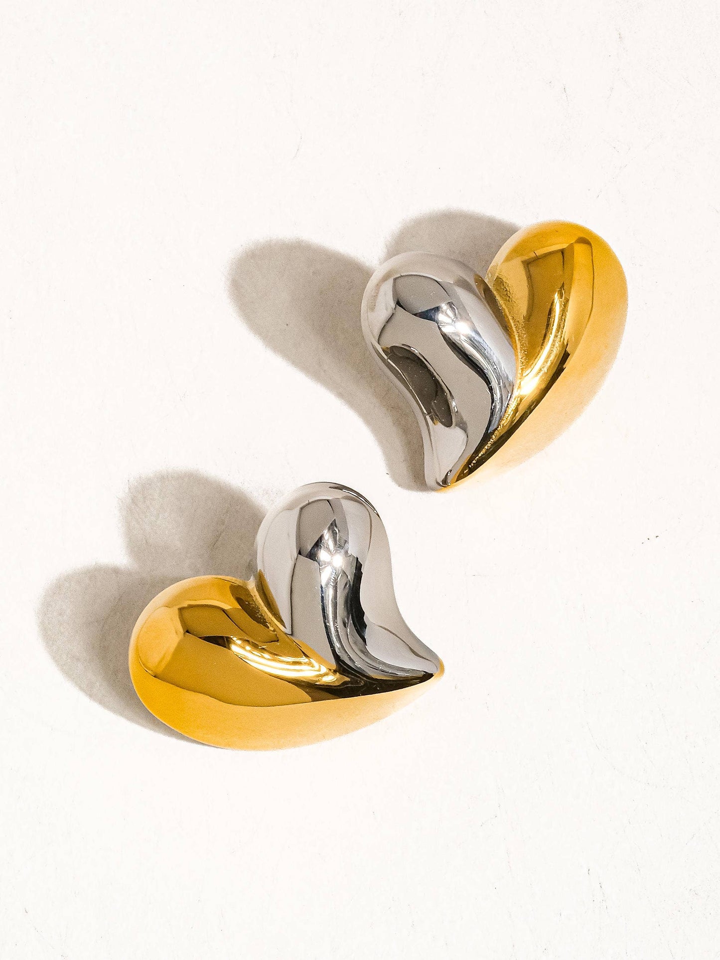 Twin Hearts 18K Gold Silver Non-Tarnish Heart Studs