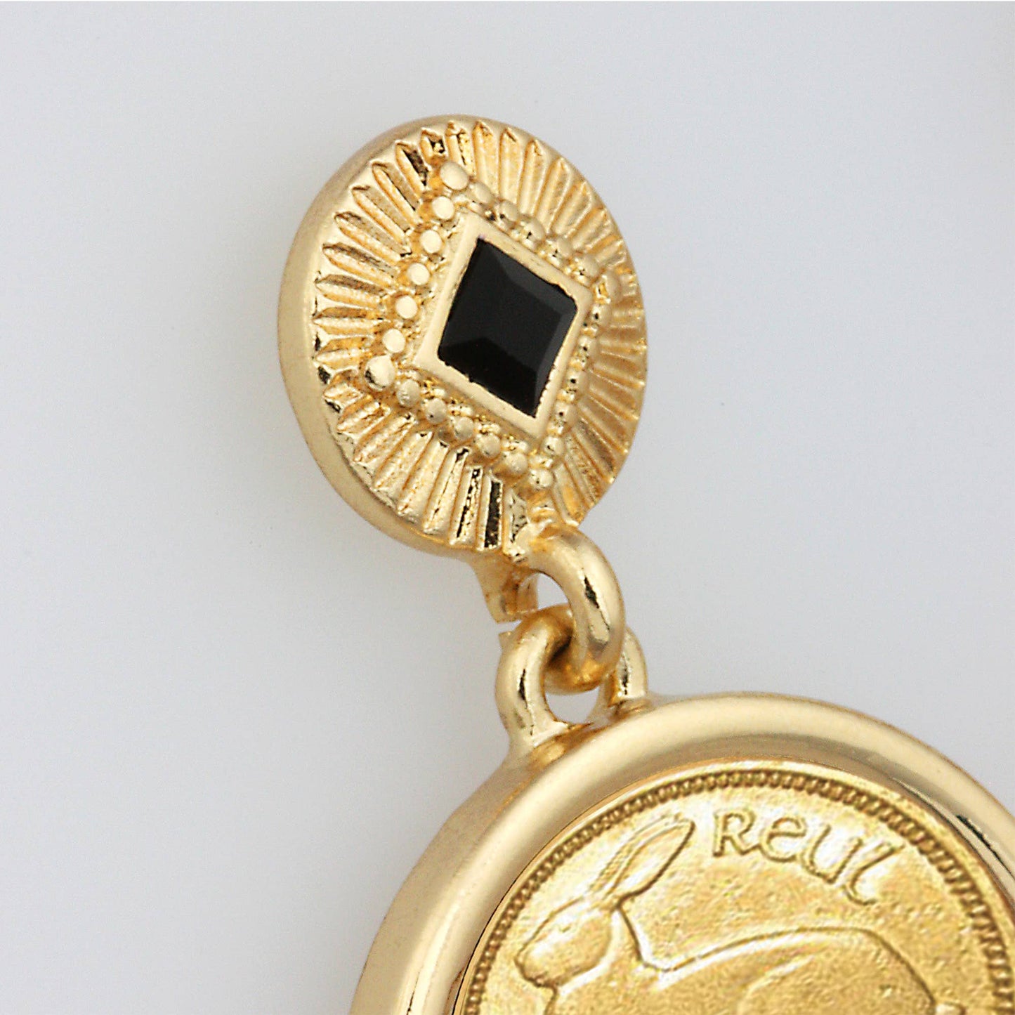 Gold Layered 3 Pence Irish Coin Goldtone Art Deco Earrings