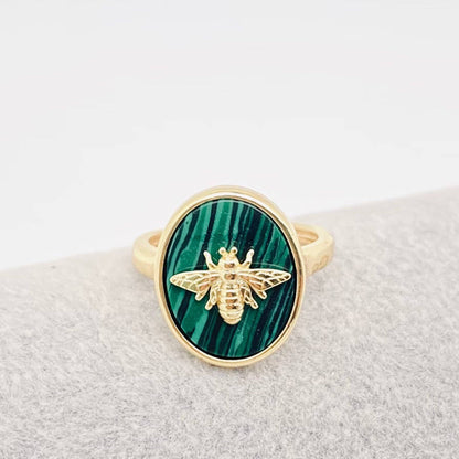 Honeybee 🐝 Natural Stone Golden Bee Adjustable Ring 🐝