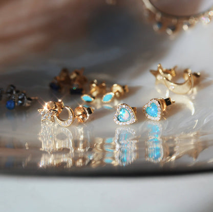 Blue Opal Heart Earrings: Gold