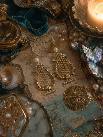 Muses ✨ Boucles d'oreilles pendantes pour instruments de harpe inspirées de la harpe grecque-vintage