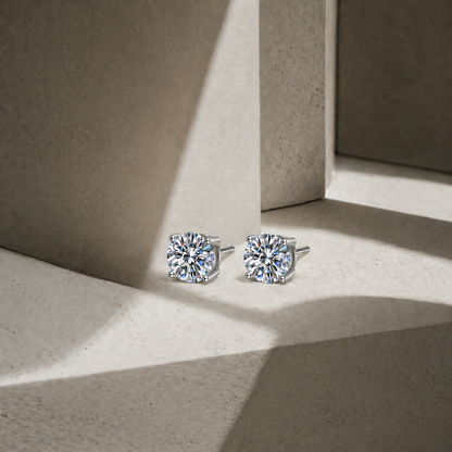 An Instant Classic Four-Prong Moissanite Stud Platinum Plated Earrings