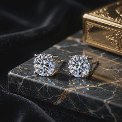 An Instant Classic Four-Prong Moissanite Stud Platinum Plated Earrings