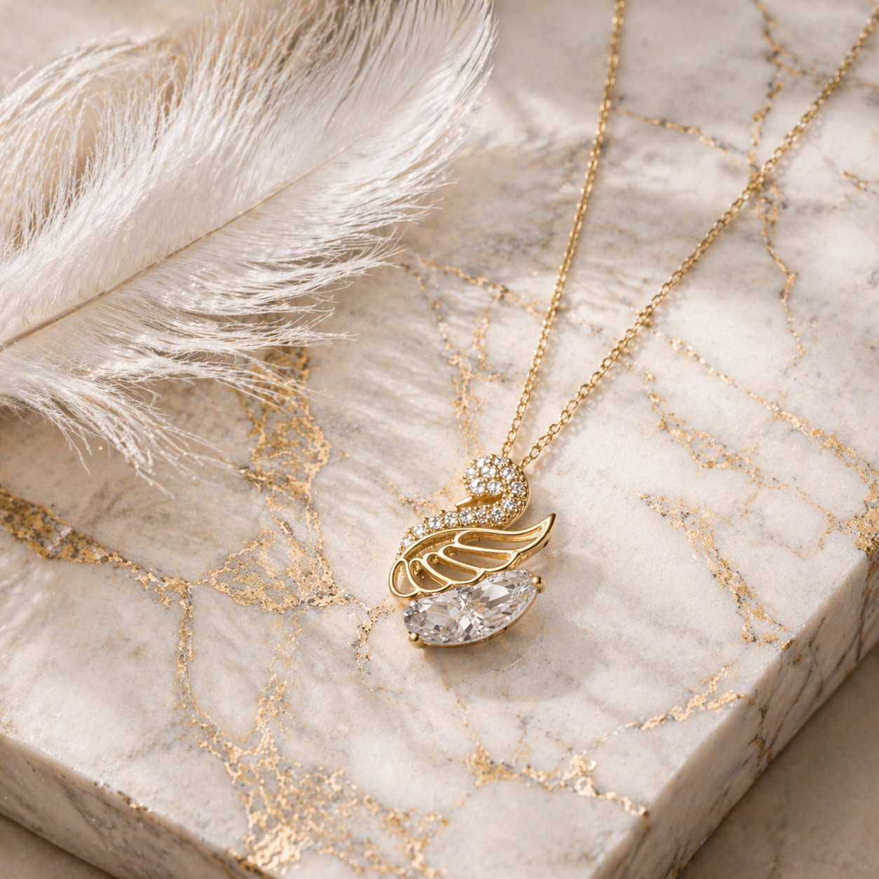 Swan Princess 🦢 Dainty Gold Swan Necklace in Gold over 925 Sterling Silver