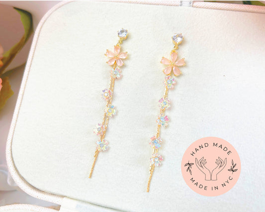 Handmade sakura flower dangle earrings