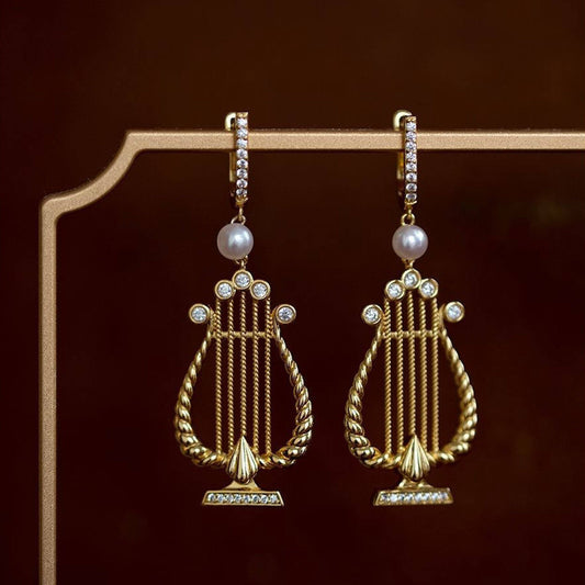 Muses ✨ Boucles d'oreilles pendantes pour instruments de harpe inspirées de la harpe grecque-vintage