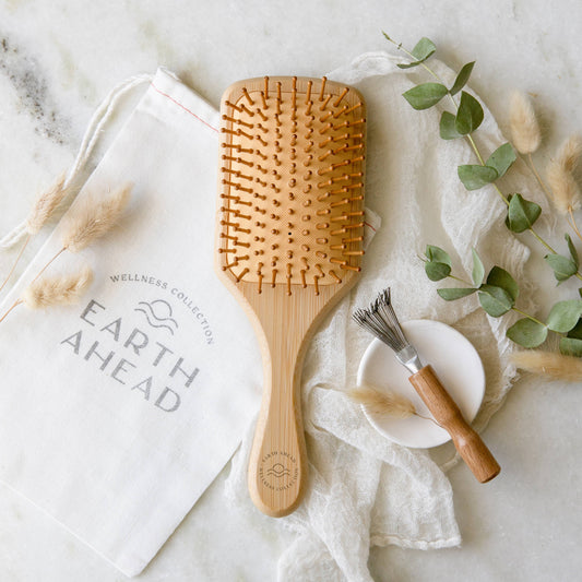 Grande brosse à cheveux carrée en bambou avec nettoyant 🌱 écologique