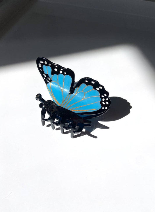 Pince à cheveux à griffes de papillon monarque bleu peinte à la main 🦋 écologique