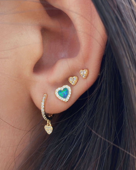 Boucles d'oreilles coeur en opale bleue : Or