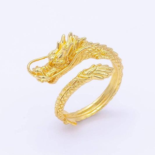 Bague dragon à écailles remplie d'or 24 carats réglable