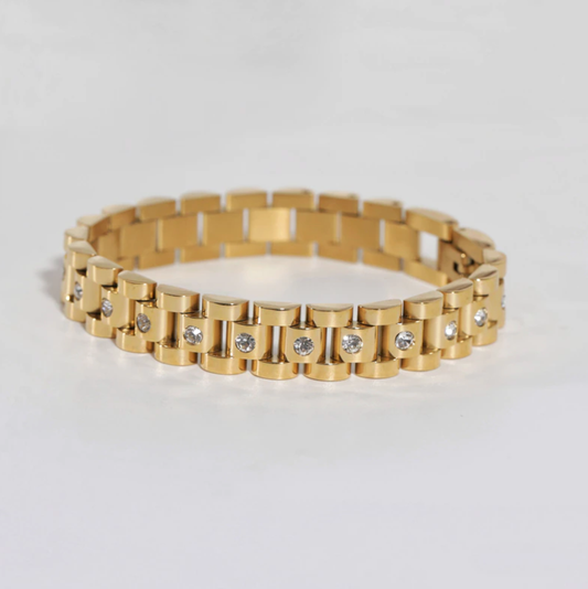 Bracelet en cristal avec chaîne de montre en or Dancing Queen : 18 cm