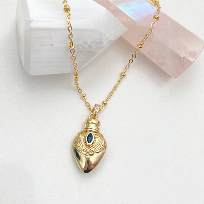 Love Potion Blue Pendant Necklace: 18k plated satellite / 18 inches